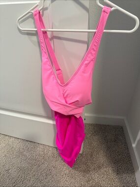 Amazon Bright Pink Two-Tone V-Neck One-Piece Swimsuit